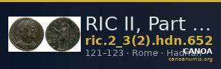 RIC II, Part 3 (second edition) Hadrian 652 — CANOA