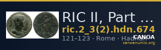 RIC II, Part 3 (second edition) Hadrian 674 — CANOA