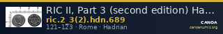 RIC II, Part 3 (second edition) Hadrian 689 — CANOA