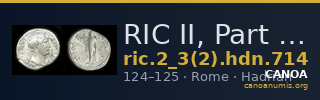 RIC II, Part 3 (second edition) Hadrian 714 — CANOA
