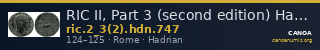 RIC II, Part 3 (second edition) Hadrian 747 — CANOA