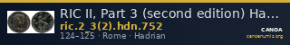 RIC II, Part 3 (second edition) Hadrian 752 — CANOA