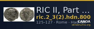 RIC II, Part 3 (second edition) Hadrian 800 — CANOA