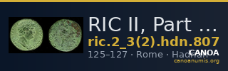 RIC II, Part 3 (second edition) Hadrian 807 — CANOA