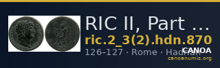 RIC II, Part 3 (second edition) Hadrian 870 — CANOA