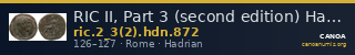 RIC II, Part 3 (second edition) Hadrian 872 — CANOA