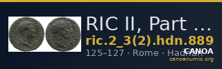 RIC II, Part 3 (second edition) Hadrian 889 — CANOA