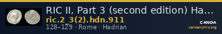 RIC II, Part 3 (second edition) Hadrian 911 — CANOA