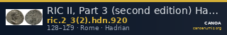RIC II, Part 3 (second edition) Hadrian 920 — CANOA