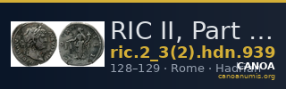 RIC II, Part 3 (second edition) Hadrian 939 — CANOA