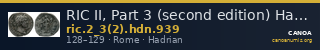 RIC II, Part 3 (second edition) Hadrian 939 — CANOA