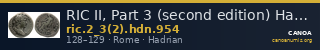 RIC II, Part 3 (second edition) Hadrian 954 — CANOA
