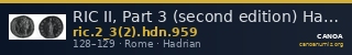 RIC II, Part 3 (second edition) Hadrian 959 — CANOA