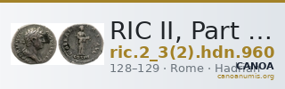 RIC II, Part 3 (second edition) Hadrian 960 — CANOA