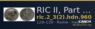 RIC II, Part 3 (second edition) Hadrian 960 — CANOA