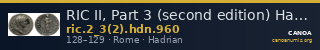 RIC II, Part 3 (second edition) Hadrian 960 — CANOA