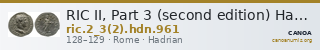 RIC II, Part 3 (second edition) Hadrian 961 — CANOA