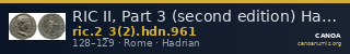 RIC II, Part 3 (second edition) Hadrian 961 — CANOA