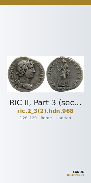 RIC II, Part 3 (second edition) Hadrian 968 — CANOA