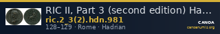 RIC II, Part 3 (second edition) Hadrian 981 — CANOA