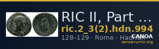 RIC II, Part 3 (second edition) Hadrian 994 — CANOA