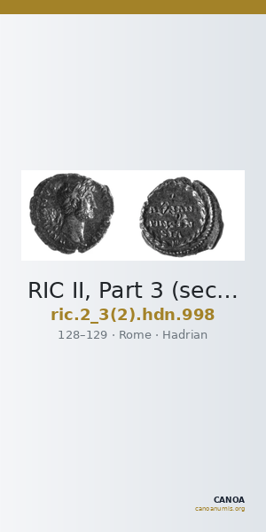 RIC II, Part 3 (second edition) Hadrian 998 — CANOA