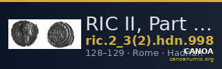 RIC II, Part 3 (second edition) Hadrian 998 — CANOA