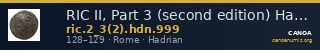 RIC II, Part 3 (second edition) Hadrian 999 — CANOA