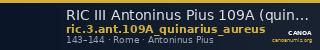 RIC III Antoninus Pius 109A (quinarius aureus) — CANOA