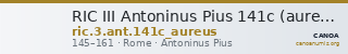 RIC III Antoninus Pius 141c (aureus) — CANOA