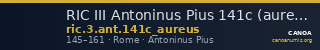 RIC III Antoninus Pius 141c (aureus) — CANOA