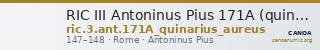 RIC III Antoninus Pius 171A (quinarius aureus) — CANOA