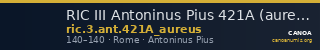RIC III Antoninus Pius 421A (aureus) — CANOA