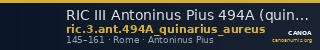 RIC III Antoninus Pius 494A (quinarius aureus) — CANOA