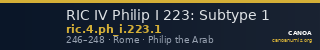 RIC IV Philip I 223: Subtype 1 — CANOA