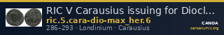 RIC V Carausius issuing for Diocletian/Maximian 6 — CANOA
