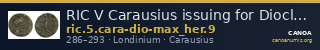 RIC V Carausius issuing for Diocletian/Maximian 9 — CANOA