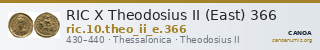 RIC X Theodosius II (East) 366 — CANOA