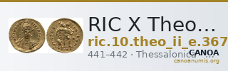 RIC X Theodosius II (East) 367 — CANOA
