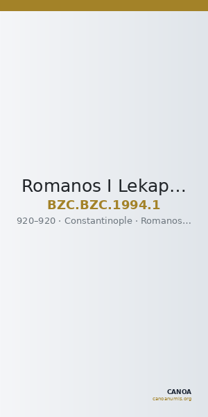 Romanos I Lekapenos — Nomisma (Constantinople, 920) — CANOA