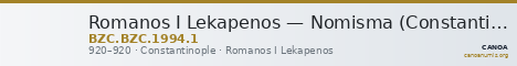 Romanos I Lekapenos — Nomisma (Constantinople, 920) — CANOA