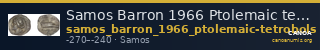 Samos Barron 1966 Ptolemaic tetrobols — CANOA