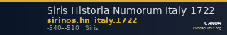 Siris Historia Numorum Italy 1722 — CANOA