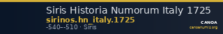 Siris Historia Numorum Italy 1725 — CANOA