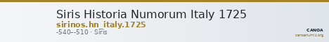 Siris Historia Numorum Italy 1725 — CANOA