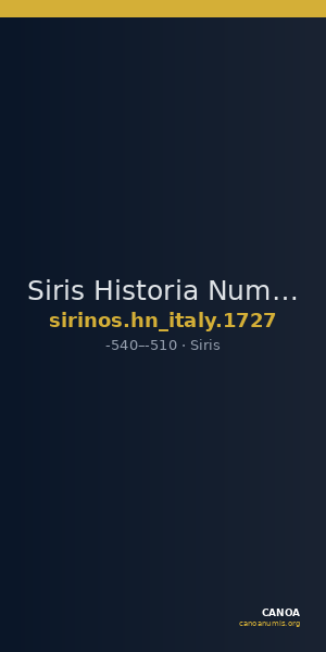 Siris Historia Numorum Italy 1727 — CANOA