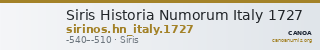 Siris Historia Numorum Italy 1727 — CANOA