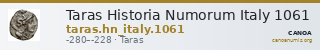 Taras Historia Numorum Italy 1061 — CANOA