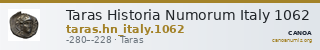 Taras Historia Numorum Italy 1062 — CANOA