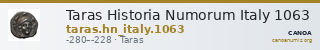 Taras Historia Numorum Italy 1063 — CANOA